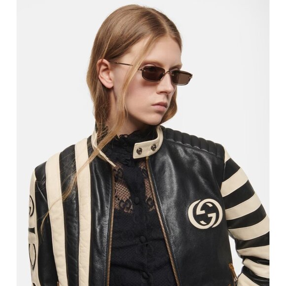 Gucci GG Upside Down Rectangular Sunglasses in Gold New Womens Sunnies - Picture 15 of 16